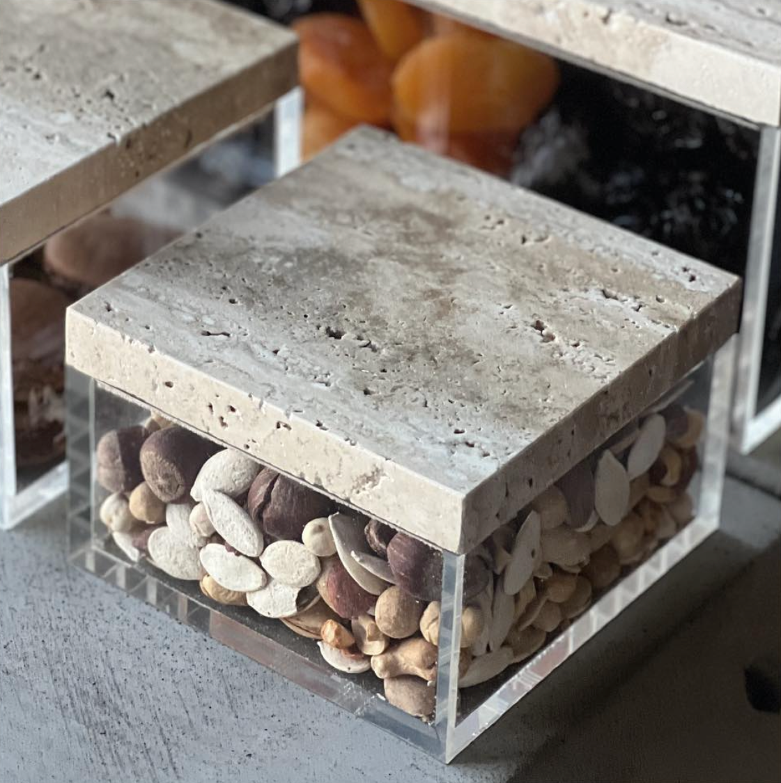 Acrylic Boxes with Travertine Covers (set)