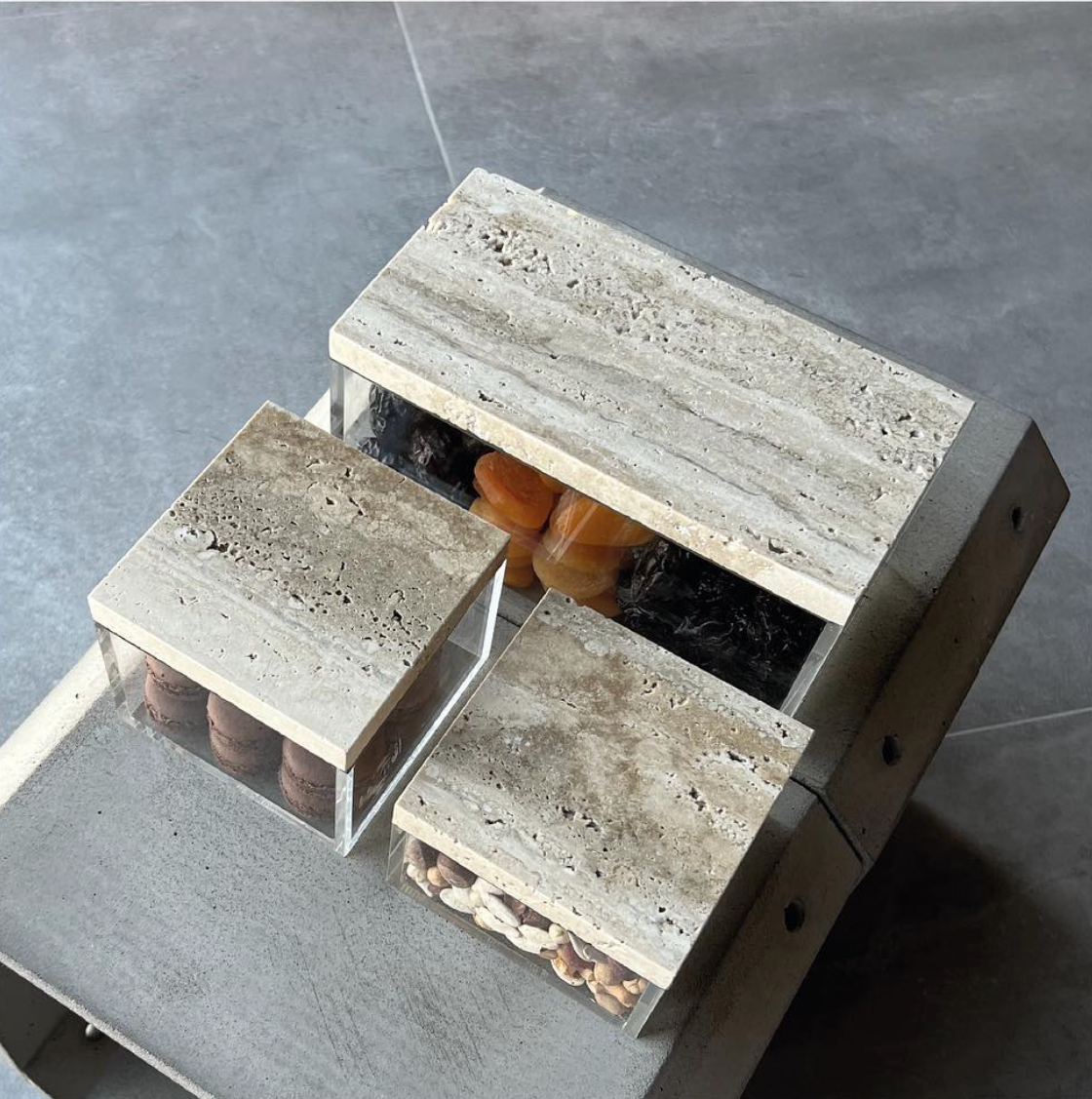 Acrylic Boxes with Travertine Covers (set)